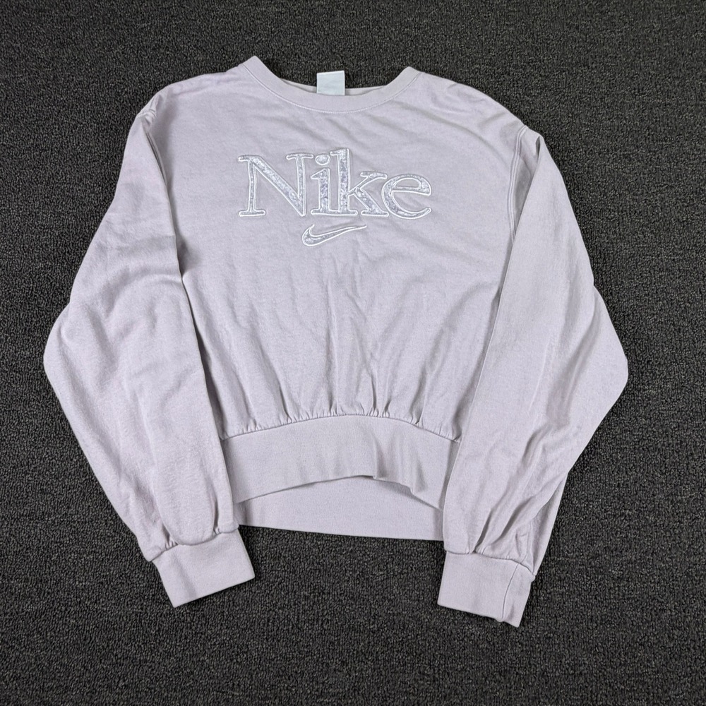 Nike Sweatshirt Womens S Cropped Lavender Velvet Logo Embroidered EUC